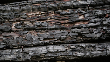 Old house, the texture of wooden walls outside, after a fire