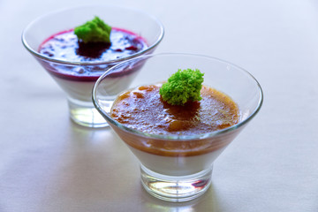 Panakota with berries. apricot in the juice