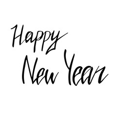 Happy New Year  hand written lettering in black colour on white background. Vector Illustration EPS10.