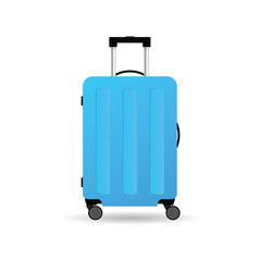 travel suitcase in blue color with wheels illustration