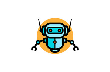 Creative Blue Robot Orange Circle Logo Design Illustration
