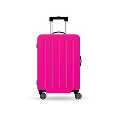 travel suitcase in pink color with wheels illustration