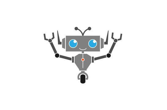 Creative Abstract Happy Gray Robot Logo Design Illustration