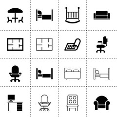 Set of 16 furniture filled and outline icons