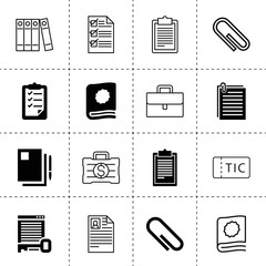Set of 16 document filled and outline icons