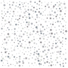 Silver falling confetti stars. Luxury festive background. Silver abstract texture on a white background. Element of design. Vector illustration