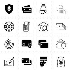 Set of 16 banking filled and outline icons
