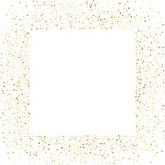Golden splash or glittering spangles square frame with empty center for text. Vector illustration.