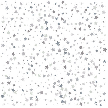 Silver falling confetti stars. Luxury festive background. Silver abstract texture on a white background. Element of design. Vector illustration © writerfantast
