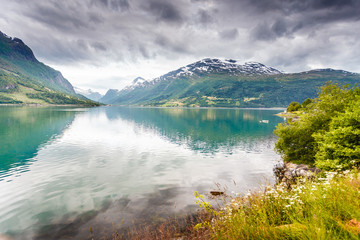 Mountains landscape and fjord in Norway