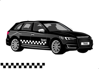 Taxi black sedan with chess white, sport
