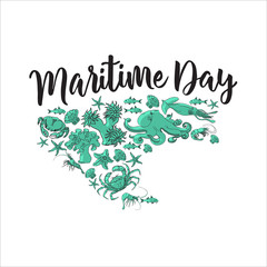 Maritime day. Sea animals. Vector images.