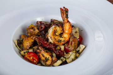 Roasted prawn and octopus