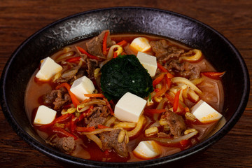 Japanese soup with tofu and beef