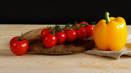 Cherry tomatoes and pepper kitchen board