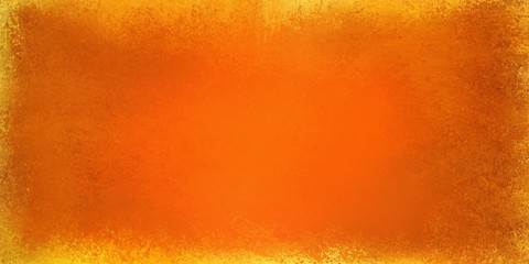 orange autumn background design with gold vintage grunge border texture and old shiny metal layout