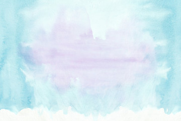 Blue and pink horizontal  watercolor  gradient  hand drawn  background. Middle part is lighter than other sides of image.
