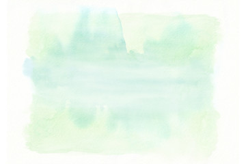 Green and blue horizontal  watercolor  gradient  hand drawn  background. Middle part is lighter than other sides of image.
