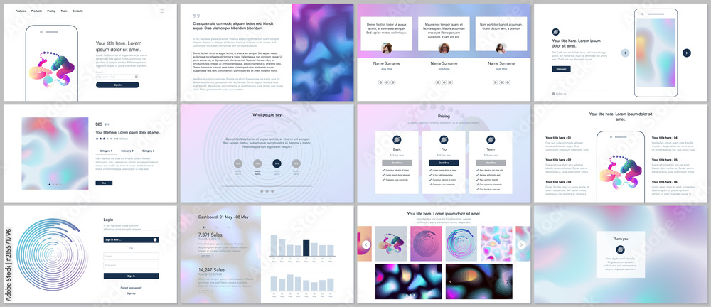 Wall mural vector templates for website design, minimal presentations, portfolio with geometric patterns, gradi