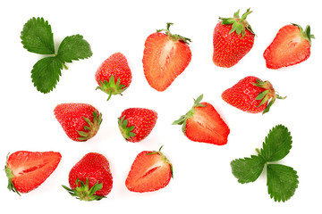 Strawberries isolated on white background. Top view. Flat lay pattern