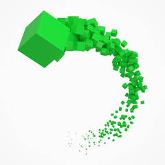 stroke of green cubes moving on air. 3d style vector illustration