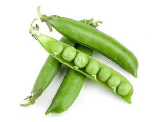 Fresh green pea pod isolated on white background