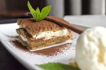 Close Up of Tiramisu Dessert