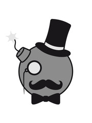 sir herr gentlemen reich monokel zylinder angezündet rund kugel kreis text stangen explodieren explosion bombe sprengen explosiv luft jagen anzünden clipart comic cartoon
