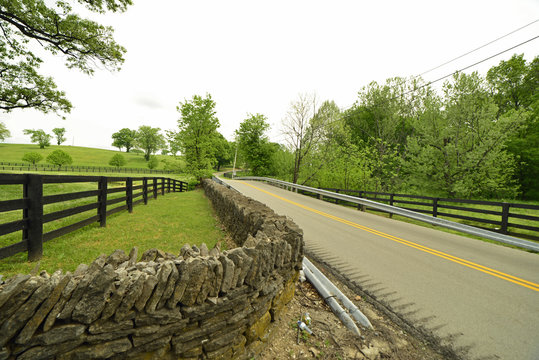 Stacked Stone Wall On Side Of Road In Rural Kentucky