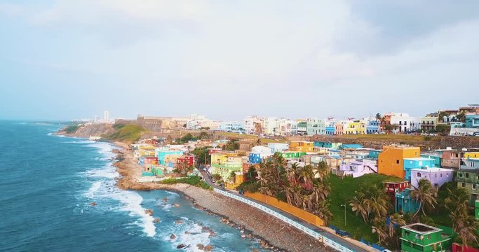 fly by shot of Puerto Rico coastline.