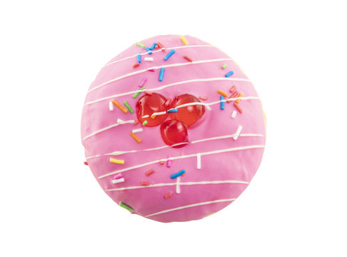 pink strawberry donut isolated on white background