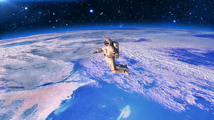 Astronaut above planet Earth, cosmonaut floating in space, 3D rendering © freestyle_images