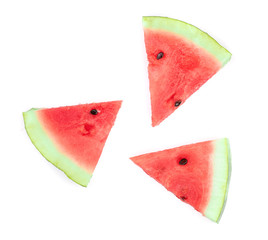 slices of watermelon isolated on white background. Top view. Flat lay pattern