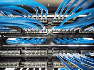 Network wire cable in rack cabinet
