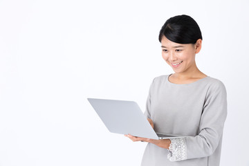 portrait of young asian woman on white background