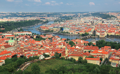 Panoramic aerial view of Charle's bridge and Old town in Prague, Czech Republic