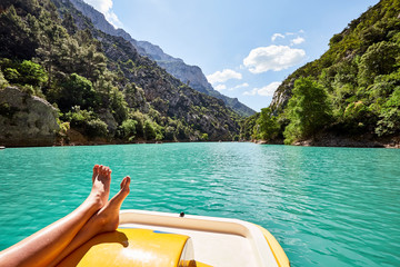 tourist on pedalo at St Croix Lake, Les Gorges du Verdon, Proven