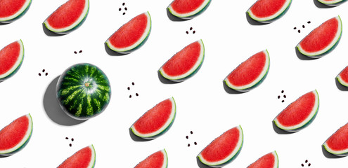 One out unique watermelons arranged on a white background © Tierney
