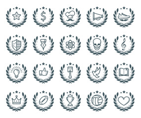 Flat Achievement Badges. Achievement badges for awards or applications. One shades of colour. Set of retro vintage badges and label logo graphics.