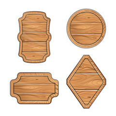 Naklejka premium Set of wooden plates. Different form. Isolated. Vintage signs. Place for your text, ad, discounts