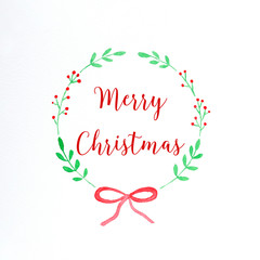 Christmas wreath watercolor painted on white paper background, Illustration art design Christmas greeting card background