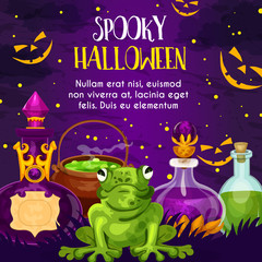 Halloween holiday greeting card with potion bottle
