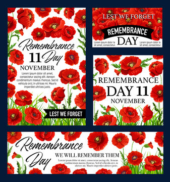 Red poppy flower Remembrance Day memorial banner