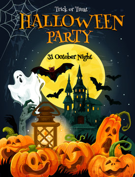Halloween horror party poster for autumn holiday