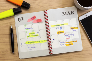Schedule activity and appointment monthly on office desk. Calendar activity reminder concept. 