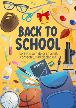 Education items and school supplies poster