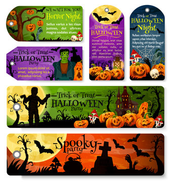 Halloween tag or october holiday night party label