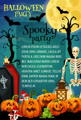 Halloween spooky skeleton for night party banner