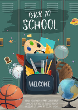 Backpack With Student Items. Back To School Poster