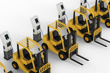 forklift trucks charge at station © phonlamaiphoto